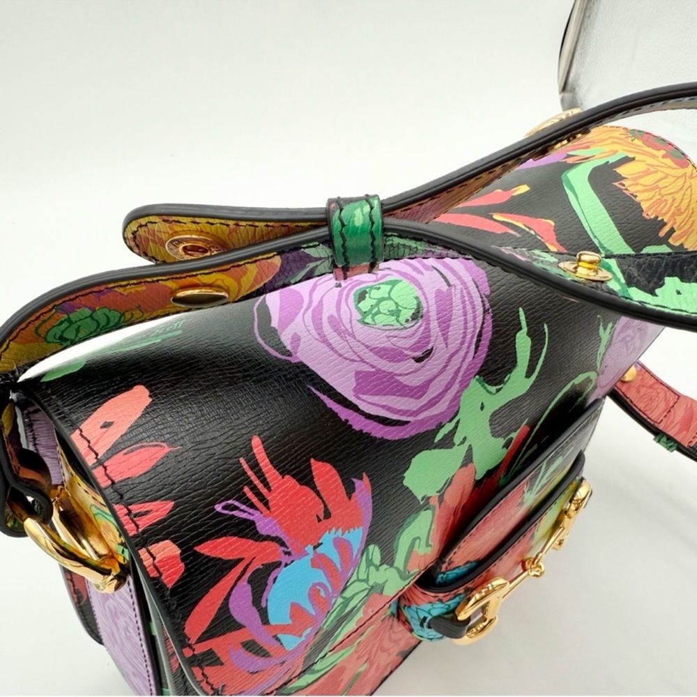 🚨SOLD🚨Gucci x Ken Scott Floral Print Horsebit 1955 Shoulder Bag - Picture 13 of 14